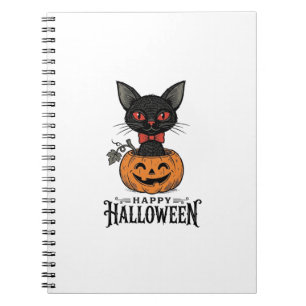 Cuaderno Diseño de camiseta de calabaza de gato negro de Ha