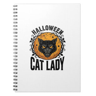 Cuaderno Diseño de camiseta de gato negro vintage de la dam