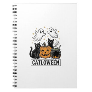 Cuaderno Diseño de camiseta de Halloween de gato fantasma v