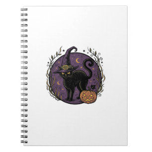 Cuaderno Diseño de camiseta vectorial de Halloween de gato