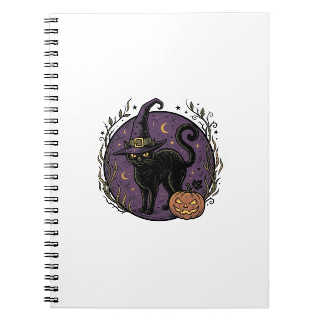 Cuaderno Diseño de camiseta vectorial de Halloween de gato  (Frente)