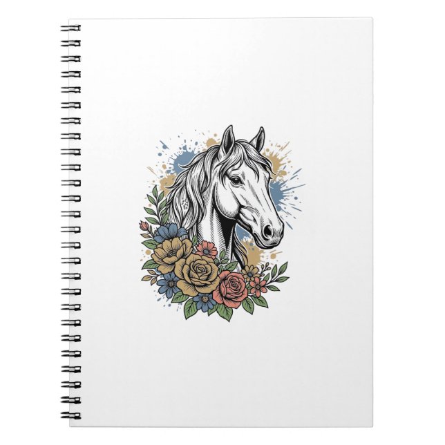 Cuaderno Diseño de camiseta vectorial floral de caballo gra (Frente)