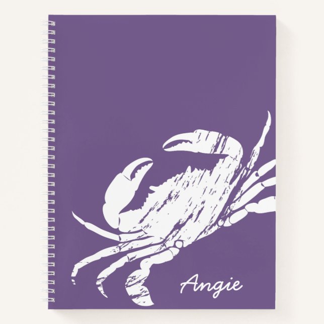 Cuaderno Diseño de cangrejo morado y blanco personalizado (Anverso)