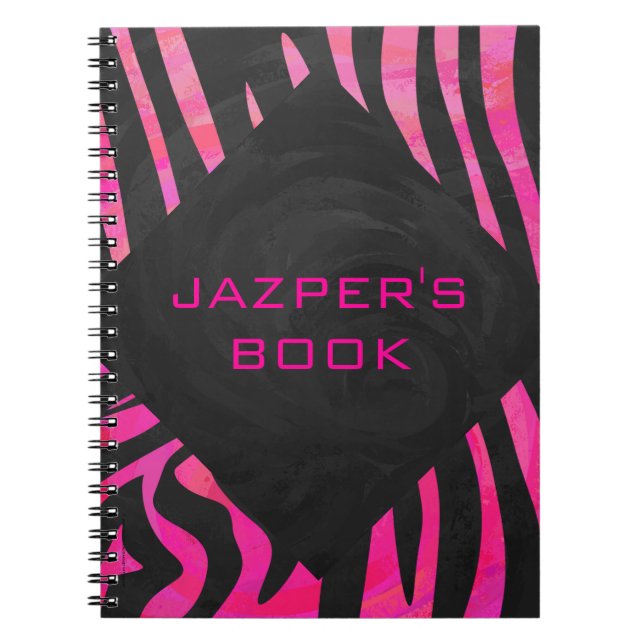 Cuaderno Diseño de cebra monograma negro y rosa caliente (Frente)