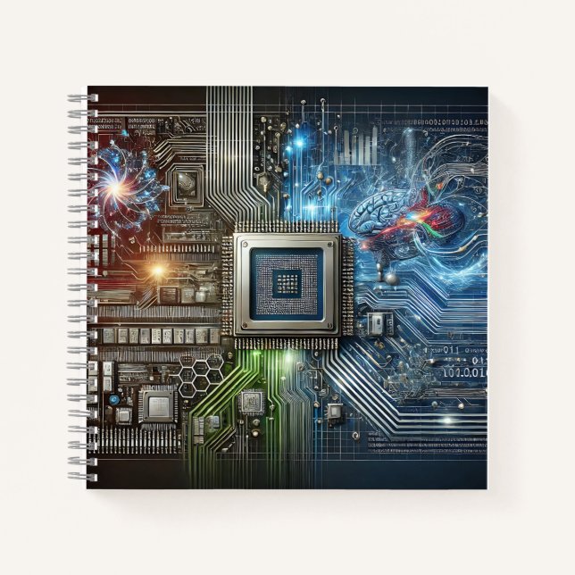 Cuaderno Diseño de cerebro, microchip y red neuronal (Anverso)