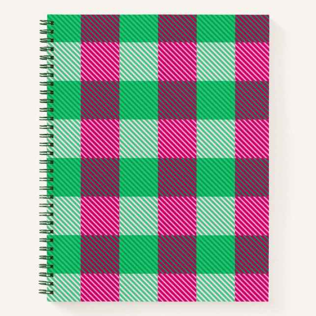 Cuaderno Diseño de cheques de Gingham verde rosa (Anverso)
