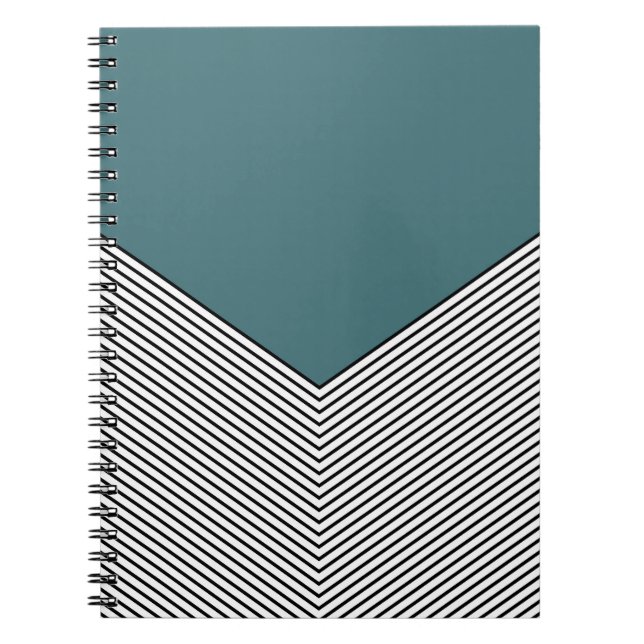 Cuaderno Diseño de chevron negro y blanco y triángulo azul (Frente)