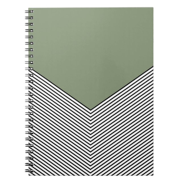 Cuaderno Diseño de chevron negro y blanco y triángulo verde (Frente)