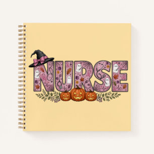 Cuaderno Diseño de cinta rosa de enfermera de Halloween