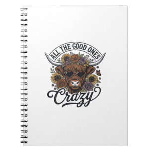 Cuaderno Diseño de cita loca floral de vaca de las Highland