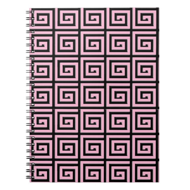 Cuaderno Diseño de clave griega - rosa y negro (Frente)