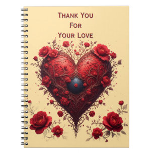 Cuaderno Diseño de corazón floral rojo con flores florecien