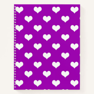 Cuaderno Diseño de corazones adorables púrpura y blanco