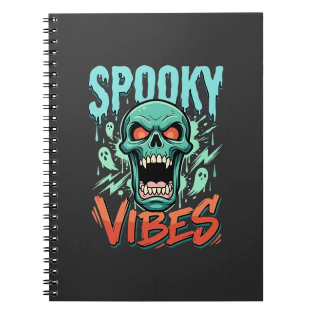 Cuaderno Diseño de cráneo de fantasma de Halloween Vibracio (Frente)