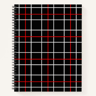Cuaderno Diseño de cuadros negros con líneas gráficas blanc