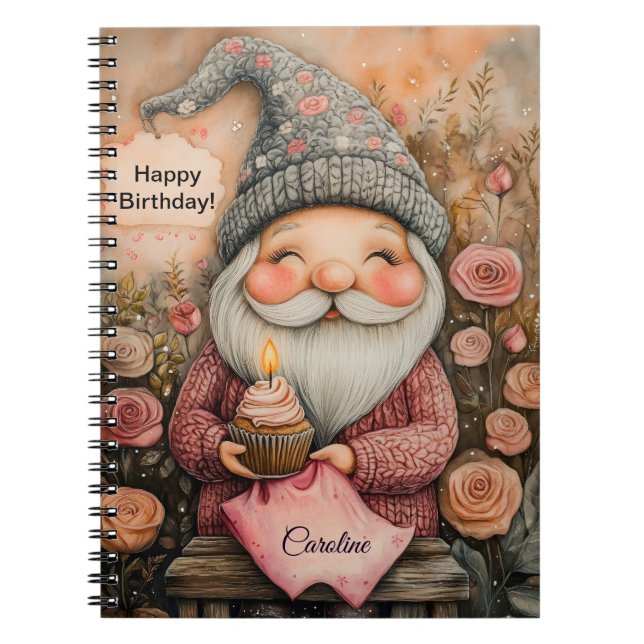 Cuaderno Diseño de cumpleaños de personalizable Gnome (Frente)