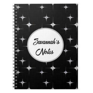 Cuaderno Diseño de diamante de plata falso negro elegante c