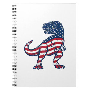 Cuaderno Diseño de dinosaurio bandera americana T-Rex patri