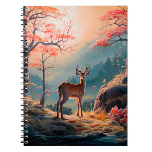 Cuaderno Diseño de escena del bosque de ciervos otoñales en