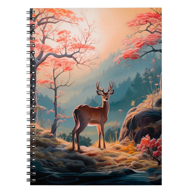 Cuaderno Diseño de escena del bosque de ciervos otoñales en (Frente)
