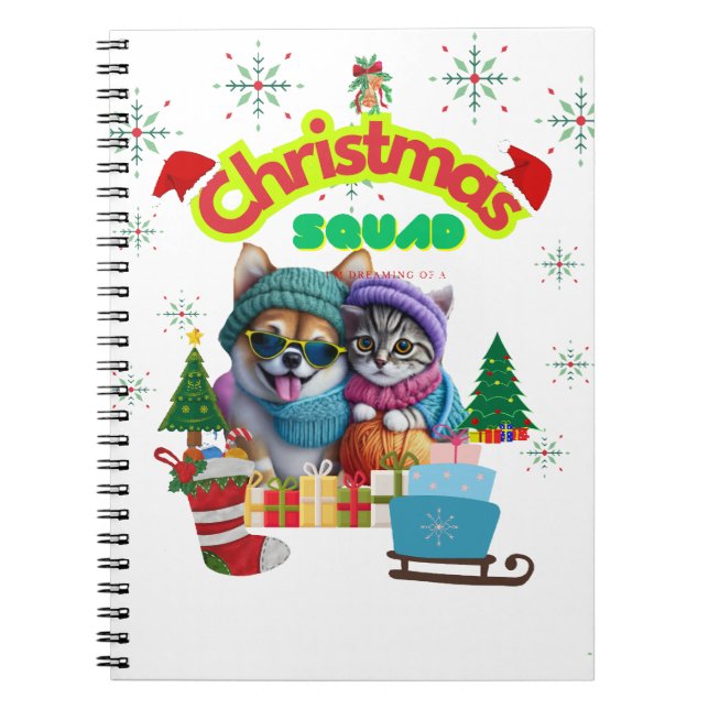 Cuaderno Diseño de escuadrón de Navidad de perro y gato lin (Frente)