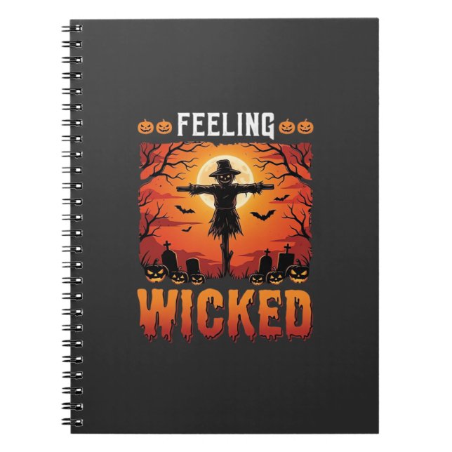 Cuaderno Diseño de espantapájaros de Halloween sintiéndose  (Frente)