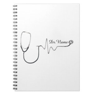 Cuaderno Diseño de estetoscopio con nombre de doctor y líne