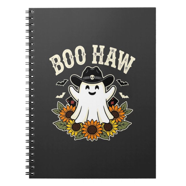 Cuaderno Diseño de fantasma de Halloween occidental Boo Haw (Frente)