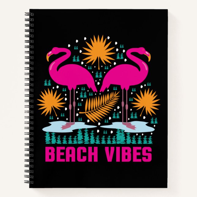 Cuaderno Diseño de Flamencos Rosas Beach Vibes (Anverso)