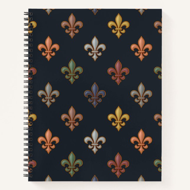 Cuaderno Diseño de Flor de Lis de Bosques de Tierra Oscura (Anverso)