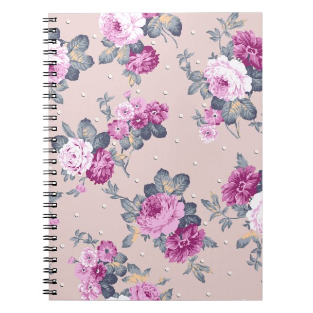 Cuaderno diseño de flores adorables ilustraciones textiles, (Frente)