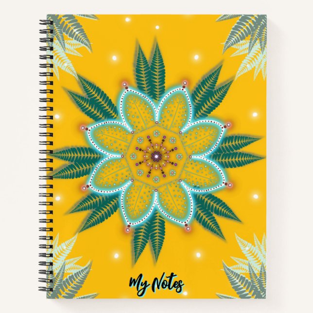 Cuaderno Diseño de flores Blue Golden Mandala (Anverso)