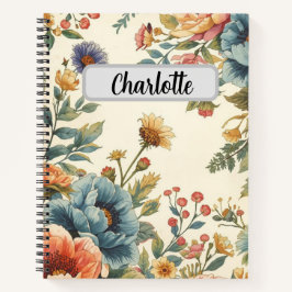 Cuaderno diseño de flores retro con nombre personalizado