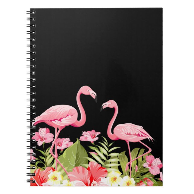 Cuaderno Diseño de Flores Tropicales y Flamencos (Frente)