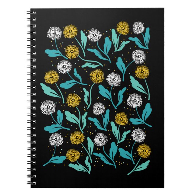 Cuaderno Diseño de flores y hojas de Dandelion (Frente)