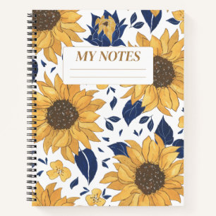 Cuaderno Diseño de fondo moderno del patrón de girasol amar