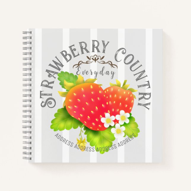 Cuaderno Diseño de franjas grises blancas de fresa. (Anverso)