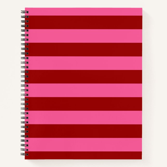 Cuaderno Diseño de franjas rosadas rojas maroon (Anverso)