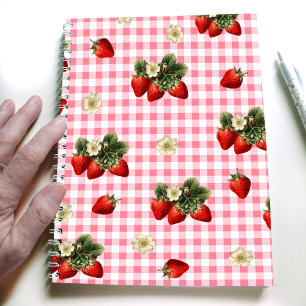 Cuaderno Diseño de fresa en gingham roja simple