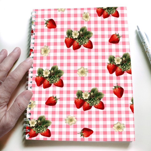 Cuaderno Diseño de fresa en gingham roja simple (Subido por el creador)