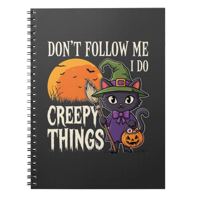 Cuaderno Diseño de gato bruja de Halloween cosas espeluznan (Frente)
