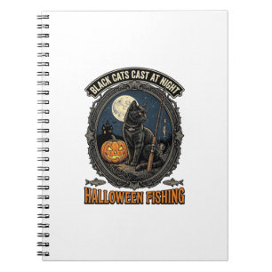 Cuaderno Diseño de gato de pesca de Halloween calabaza vint