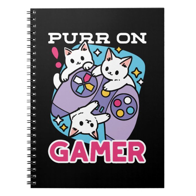 Cuaderno Diseño De Gato Gamer - Purr En El Arte De Joystick (Frente)