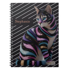 Cuaderno Diseño de gato lindo y nombre personalizado