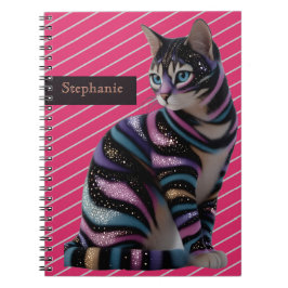 Cuaderno Diseño de gato lindo y nombre personalizado