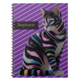 Cuaderno Diseño de gato lindo y nombre personalizado