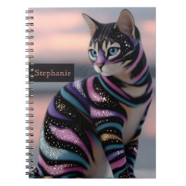Cuaderno Diseño de gato lindo y nombre personalizado