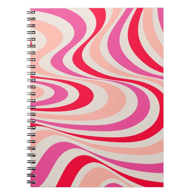 Cuaderno Diseño de giro retro rosa, rojo y gris abstracto (Frente)