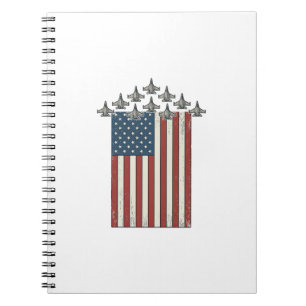 Cuaderno Diseño de grabado vintage de bandera de avión de c