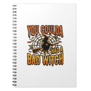 Cuaderno Diseño de grabado vintage de bruja mala divertida 